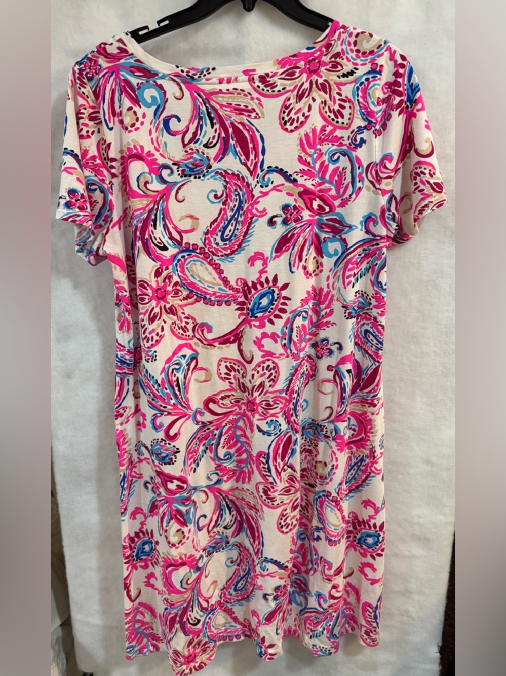 Lilly Pulitzer Cream Dress with Pink, Blue & Tan Paisley Floral - Picture 3 of 4